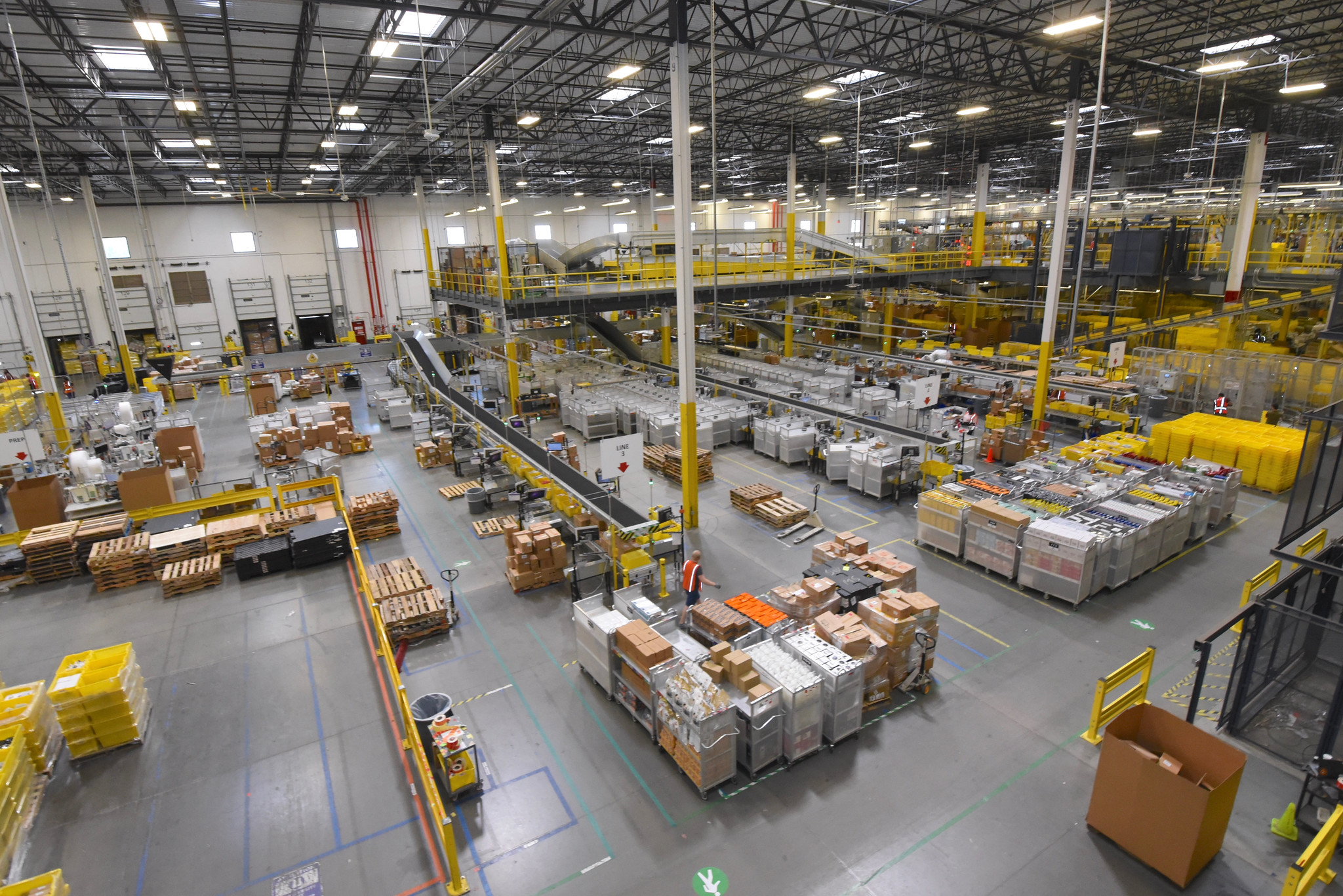 A photo of the interior of an Amazon fulfillment center.