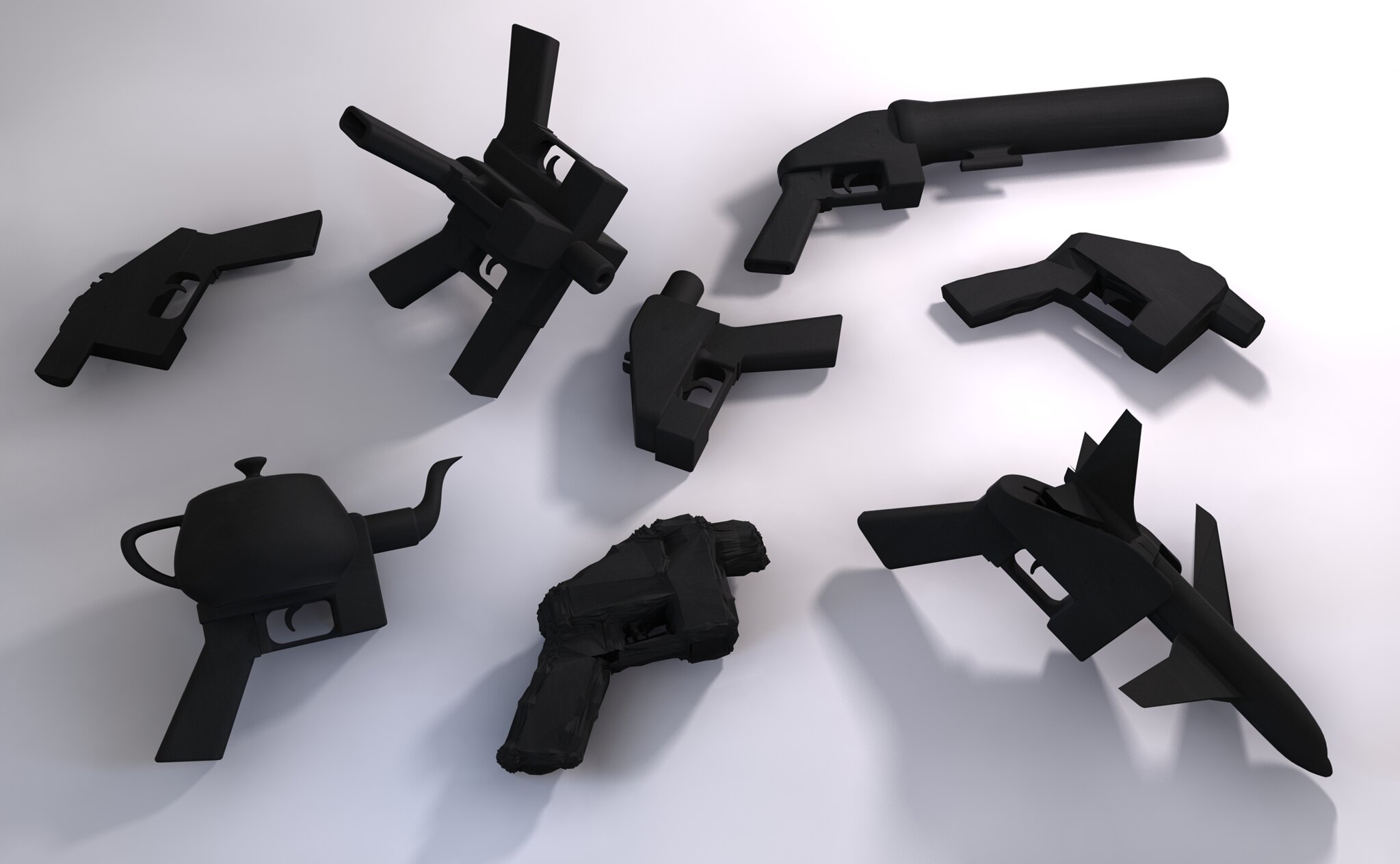 A photo of several customized variations of the Liberator.