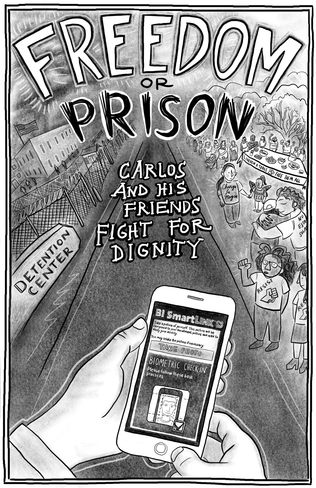 Cubierta de la revista, Libertad o Prisión: Carlos y sus Amigues luchan por la  Dignidad. Imagen cortesía de Mario Pérez.