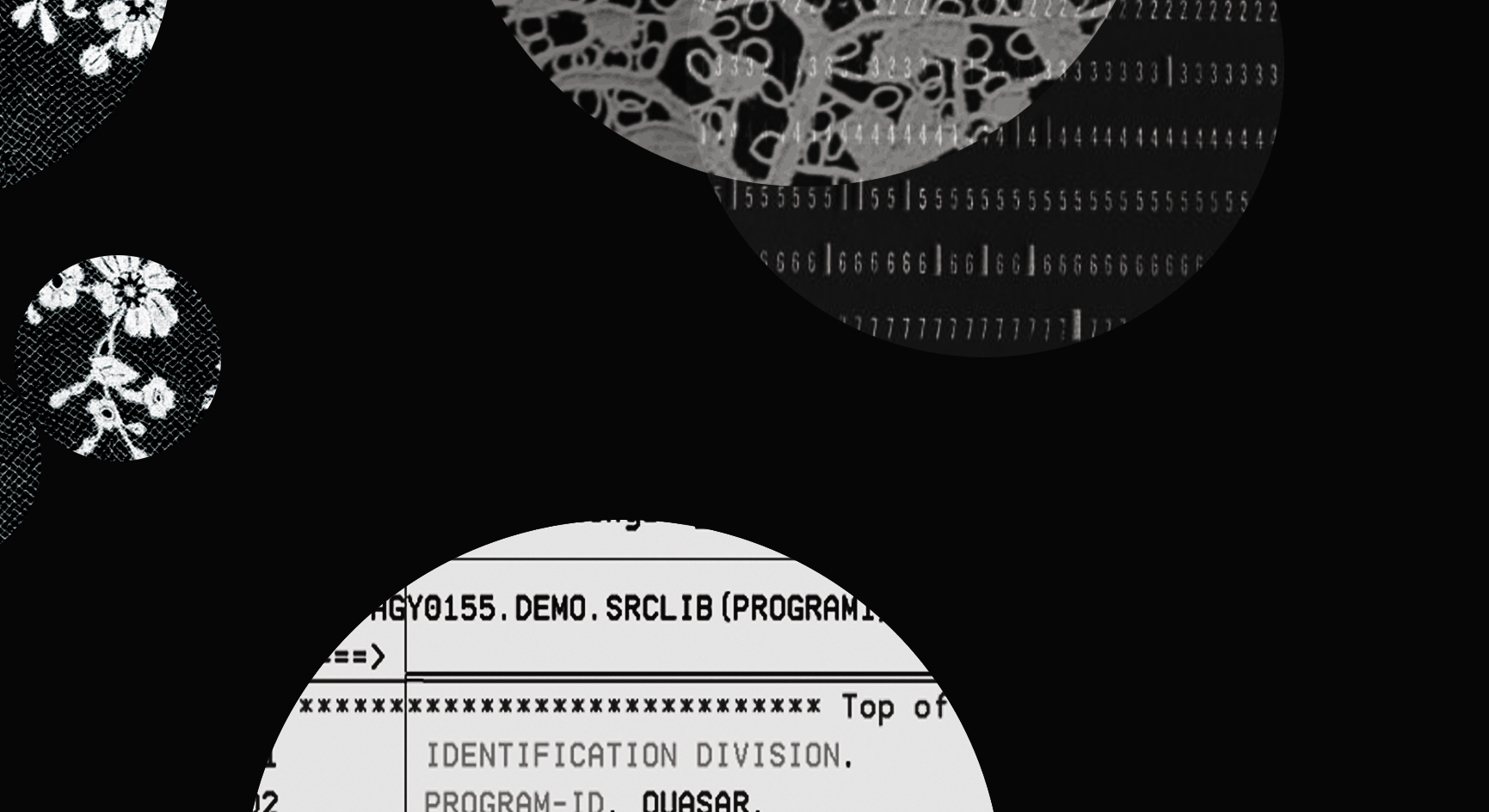 COBOL screenshots with lace overlay